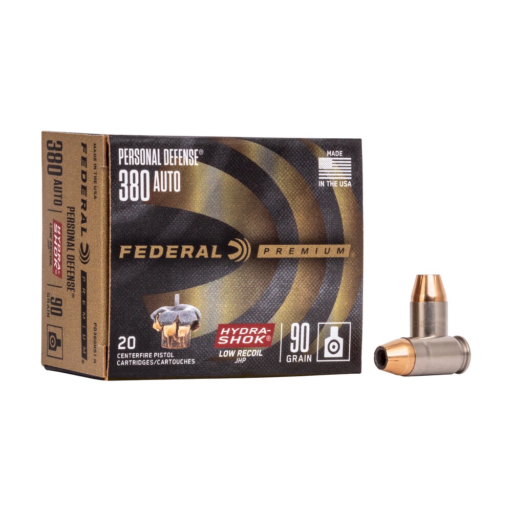 federal pd380hs1h premium personal defense low recoil 380acp 90gr hydra shok jacketed hollow point 20 per box/10 case Federal PD380HS1H Premium Personal Defense Low Recoil 380ACP 90gr Hydra-Shok Jacketed Hollow Sports South item 68257
