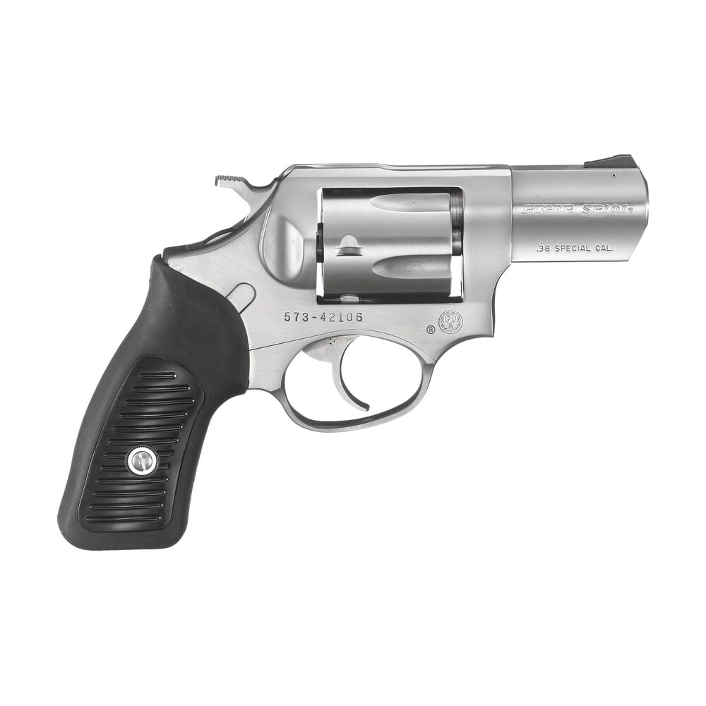 ruger 5737 sp101 38 special +p 5rd 2.25" satin stainless steel barrel, cylinder & frame, black rubber grip, transfer bar safety, exposed hammer Ruger 5737 SP101 38 Special +P 5rd 2.25" Satin Stainless Steel Sports South item 70236
