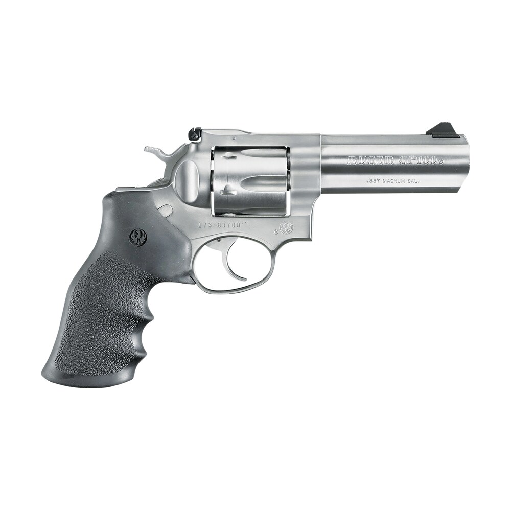 ruger 1705 gp100 medium frame 357 mag 6rd 4.20" satin stainless steel barrel, cylinder & frame, hogue monogrip, transfer bar safety, exposed hammer Ruger 1705 GP100 Medium Frame 357 Mag 6rd 4.20" Satin Stainless Steel Sports South item 70258