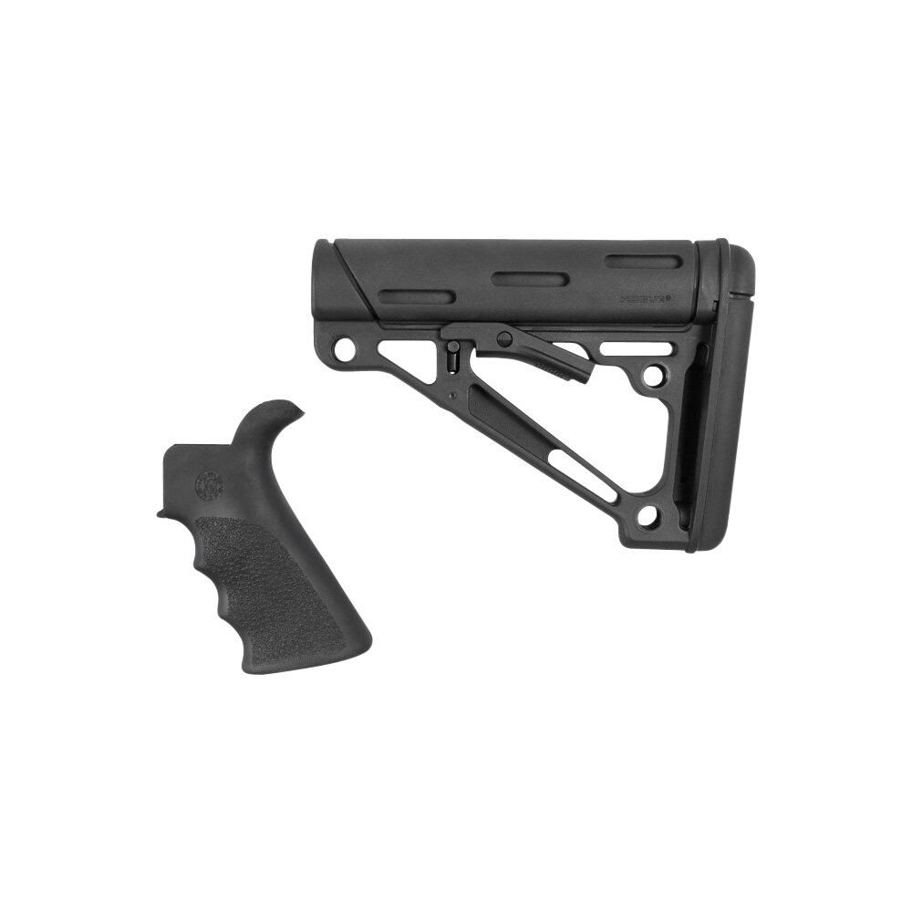 hogue 15056 overmolded combo kit collapsible black overmolded rubber black synthetic & black rubber grip for ar15, m16 with mil spec tube (tube not included) Hogue 15056 OverMolded Combo Kit Collapsible Black OverMolded Rubber Black Synthetic & Sports South item 7067