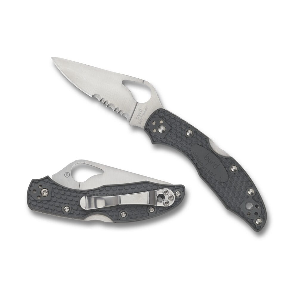 spyderco by04psbk2 byrd meadowlark 2 lightweight 2.87" folding drop point part serrated 8cr13mov ss blade black textured frn handle includes pocket clip Spyderco BY04PSBK2 Byrd Meadowlark 2 Lightweight 2.87" Folding Drop Point Part Serrated Sports South item 70768