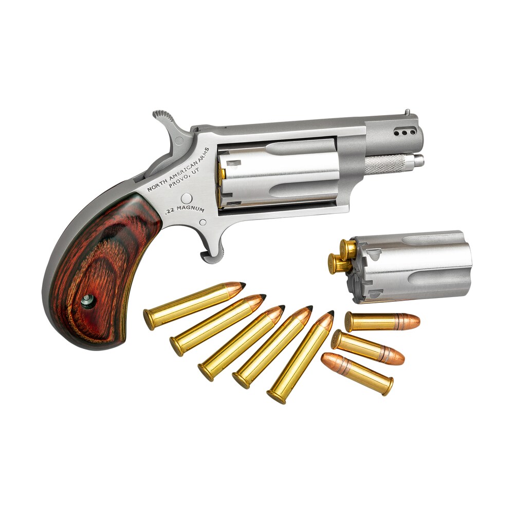north american arms 22mscp mini revolver combo 22 lr/22 wmr 5 shot 1.63" stainless steel ported barrel, stainless steel frame & cylinder, rosewood birdshead grip, exposed hammer North American Arms 22MSCP Mini-Revolver Combo 22 LR/22 WMR 5 Shot 1.63" Stainless Steel Ported Sports South item 70873