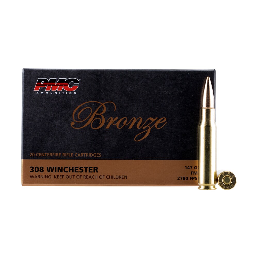 pmc 308b bronze 308win 147gr full metal jacket boat tail 20 per box/25 case PMC 308B Bronze 308Win 147gr Full Metal Jacket Boat Tail 20 Per Box/25 Case Sports South item 74004