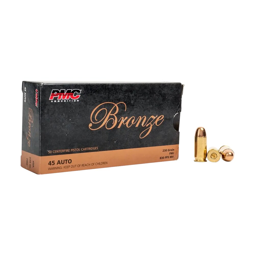 pmc 45a bronze 45acp 230gr full metal jacket 50 per box/20 case PMC 45A Bronze 45ACP 230gr Full Metal Jacket 50 Per Box/20 Case Sports South item 74011