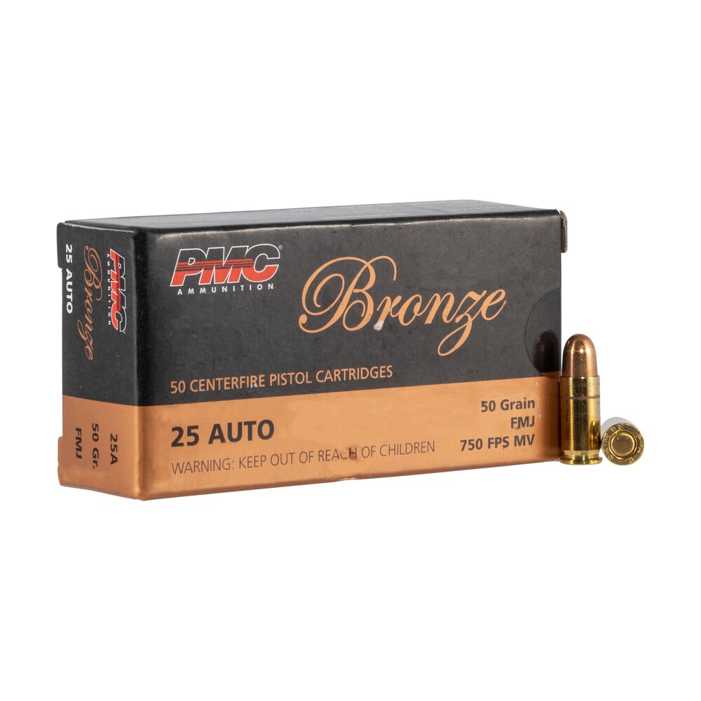 pmc 25a bronze 25acp 50gr full metal jacket 50 per box/20 case PMC 25A Bronze 25ACP 50gr Full Metal Jacket 50 Per Box/20 Case Sports South item 74054