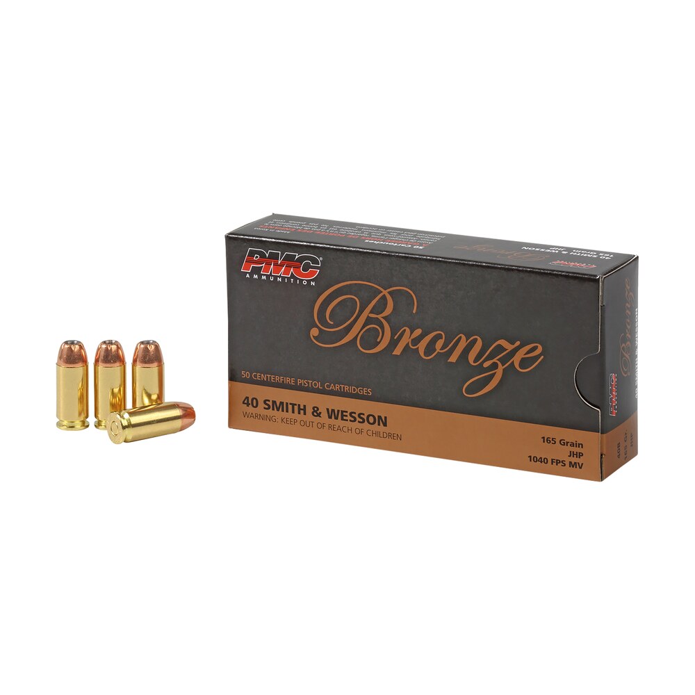pmc 40b bronze 40s&w 165gr jacketed hollow point 50 per box/20 case PMC 40B Bronze 40S&W 165gr Jacketed Hollow Point 50 Per Box/20 Case Sports South item 74197