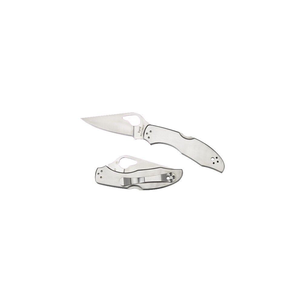 spyderco by04p2 byrd meadowlark 2 2.93" folding clip point plain 8cr13mov ss blade satin stainless steel handle Spyderco BY04P2 Byrd Meadowlark 2 2.93" Folding Clip Point Plain 8Cr13MoV SS Blade Satin Sports South item 74370