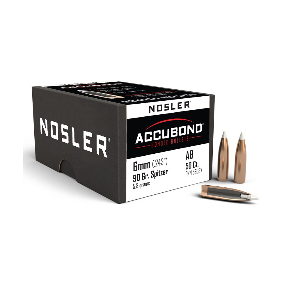 nosler 56357 accubond 6mm 90gr spitzer point 50/box Nosler 56357 AccuBond 6mm 90gr Spitzer Point 50/Box Sports South item 74372