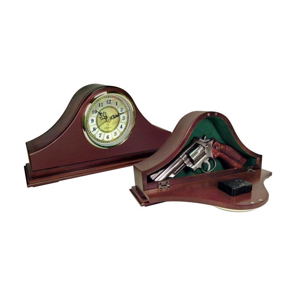 peace keeper mgc mantle gun clock front panel entry mahogany stain wood holds 1 handgun 14.62" l x 7.37" h x 3.75" d Peace Keeper MGC Mantle Gun Clock Front Panel Entry Mahogany Stain Wood Holds 1 Handgun 14.62" Sports South item 75478