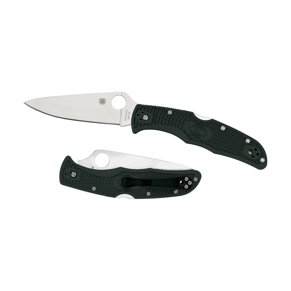 spyderco c10fpgr endura 4 lightweight 3.75" folding clip point plain vg 10 ss blade green bi directional texturing frn handle includes pocket clip Spyderco C10FPGR Endura 4 Lightweight 3.75" Folding Clip Point Plain VG-10 SS Blade Green Sports South item 76227