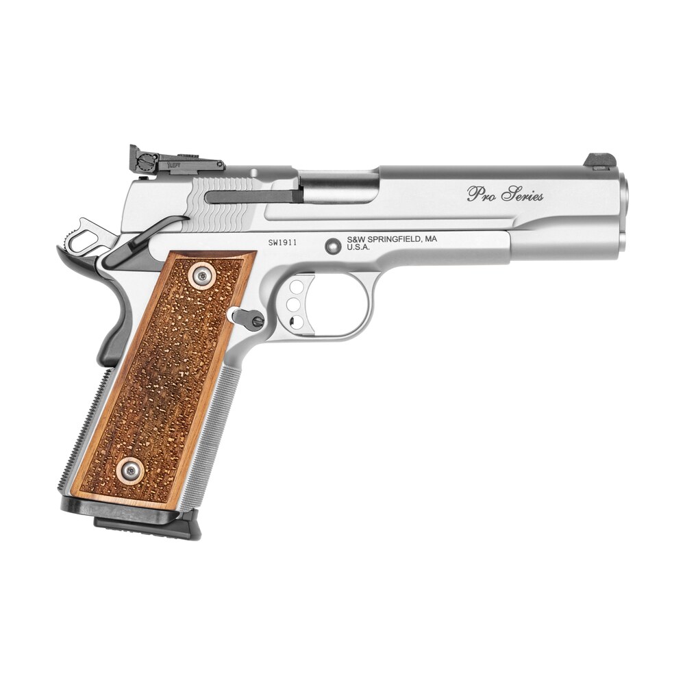 smith & wesson 178047 1911 performance center pro full size frame 9mm luger 10+1 5" stainless steel barrel, matte silver serrated stainless steel slide & frame w/beavertail, wood grip Smith & Wesson 178047 1911 Performance Center Pro Full Size Frame 9mm Luger 10+1 5" Sports South item 76740