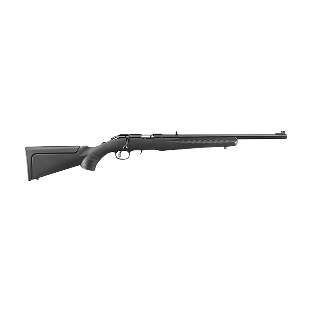 ruger 8313 american rimfire compact 17 hmr 9+1 18" satin blued steel barrel & alloy steel receiver w/integral scope mount, black fixed synthetic stock, right hand Ruger 8313 American Rimfire Compact 17 HMR 9+1 18" Satin Blued Steel Barrel & Alloy Steel Sports South item 77517