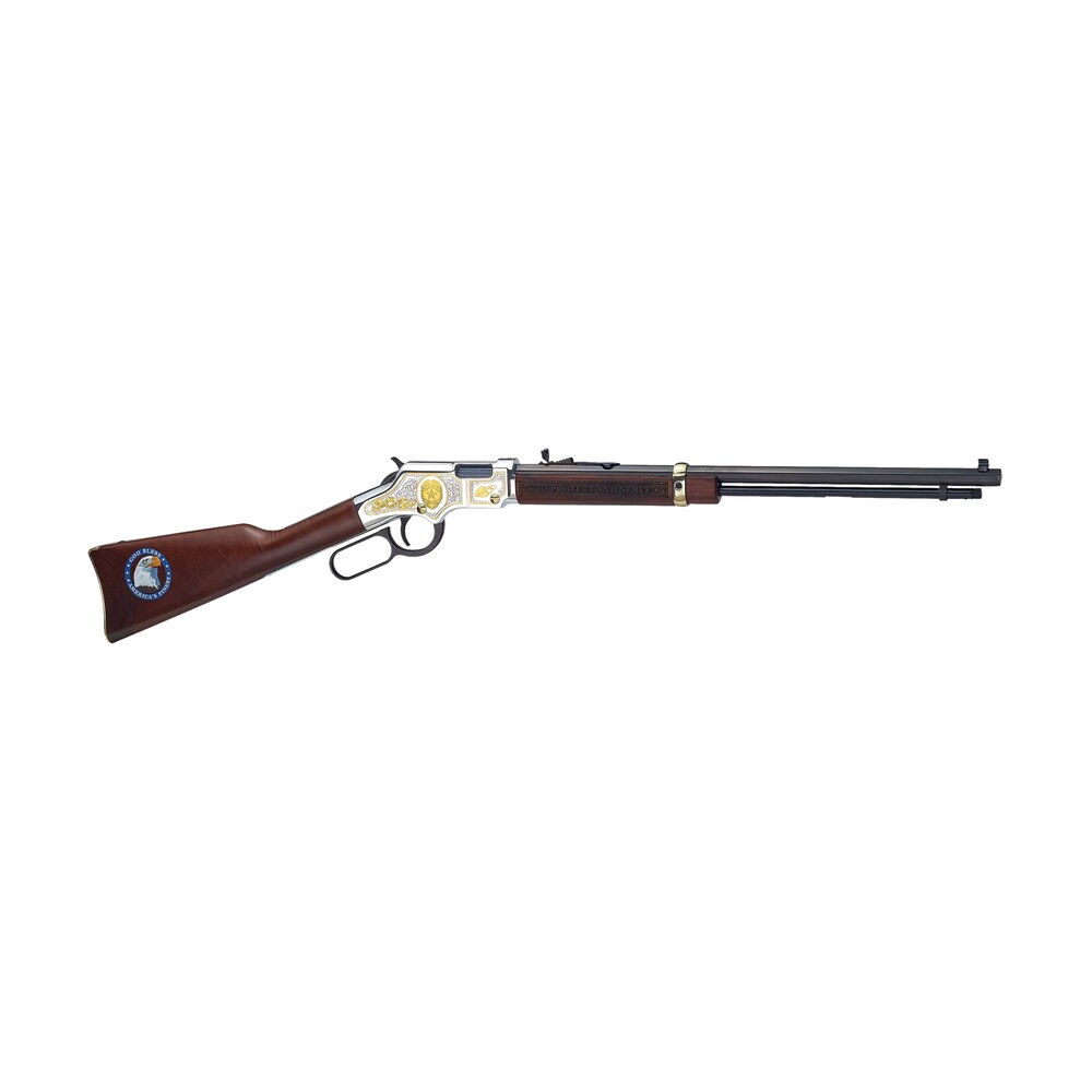 henry h004le golden boy law enforcement tribute 22 short, 22 long or 22 lr caliber with 16 lr/21 short capacity, 20" blued barrel, nickel plated metal finish & american walnut stock right hand (full s Henry H004LE Golden Boy Law Enforcement Tribute 22 Short, 22 Long or 22 LR Caliber Sports South item 77855