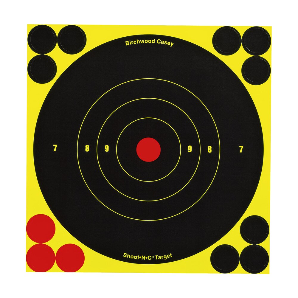 birchwood casey 34512 shoot n c reactive target self adhesive paper black/yellow/red 6" bullseye 12 pack Birchwood Casey 34512 Shoot-N-C Reactive Target Self-Adhesive Paper Black/Yellow/Red 6" Sports South item 78058