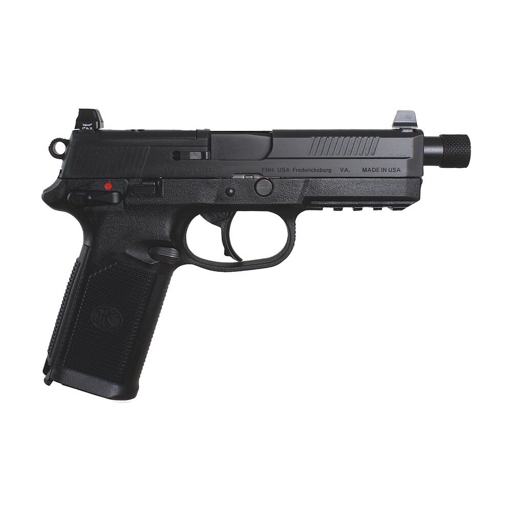 fn 66966 fnx tactical 45 acp 15+1 5.30" steel threaded barrel black optic ready/serrated slide matte black polymer frame w/picatinny rail black textured w/interchangeable backstrap grips right hand FN 66966 FNX Tactical 45 ACP 15+1 5.30" Steel Threaded Barrel Black Optic Ready/Serrated Slide Sports South item 78900