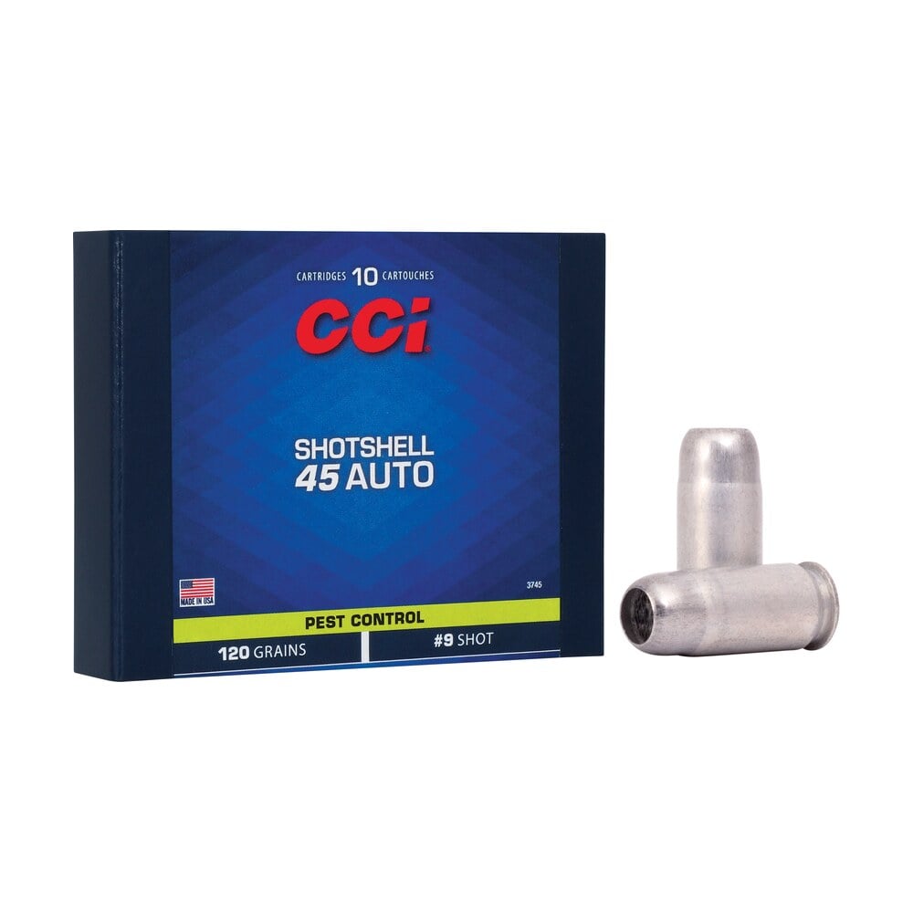 cci 3745 pest control shotshell 45acp 120gr #9shot 10 per box/20 case CCI 3745 Pest Control Shotshell 45ACP 120gr #9Shot 10 Per Box/20 Case Sports South item 79869