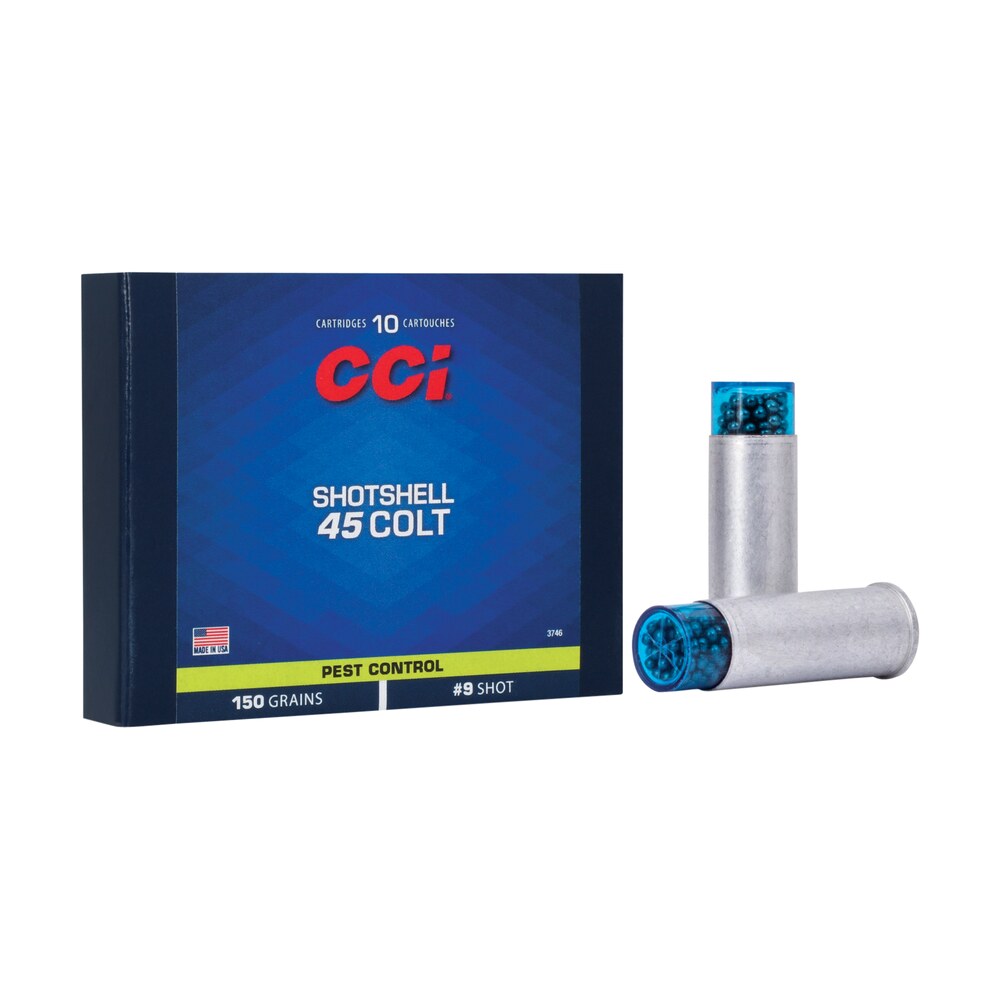 cci 3746 pest control shotshell 45colt 150gr #9shot 10 per box/20 case CCI 3746 Pest Control Shotshell 45Colt 150gr #9Shot 10 Per Box/20 Case Sports South item 79870