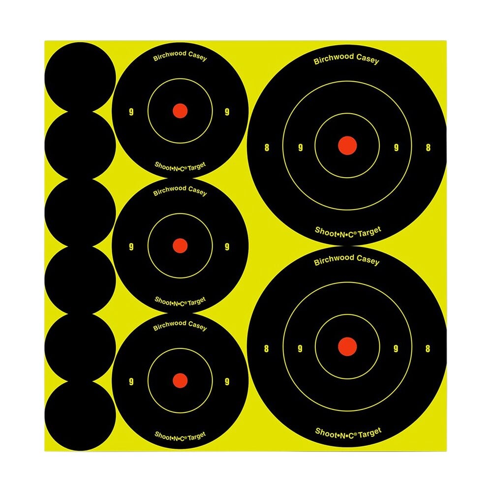 birchwood casey 34608 shoot n c reactive target variety pack self adhesive paper black/yellow bullseye 132 pack Birchwood Casey 34608 Shoot-N-C Reactive Target Variety Pack Self-Adhesive Paper Black/Yellow Sports South item 79920