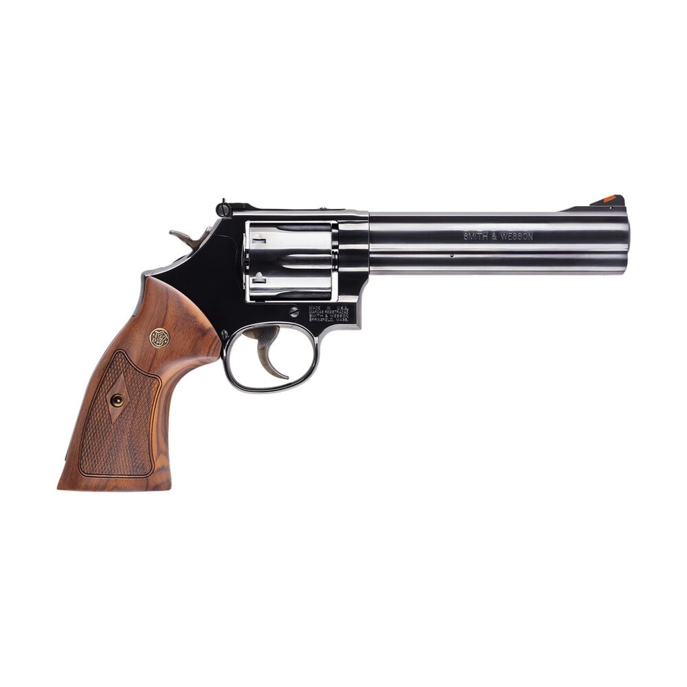smith & wesson 150908 model 586 classic 357 mag or 38 s&w spl +p blued carbon steel 6" barrel, 6rd cylinder & square butt l frame, wood grip with s&w medallions Smith & Wesson 150908 Model 586 Classic 357 Mag or 38 S&W Spl +P Blued Carbon Steel 6" Sports South item 80158