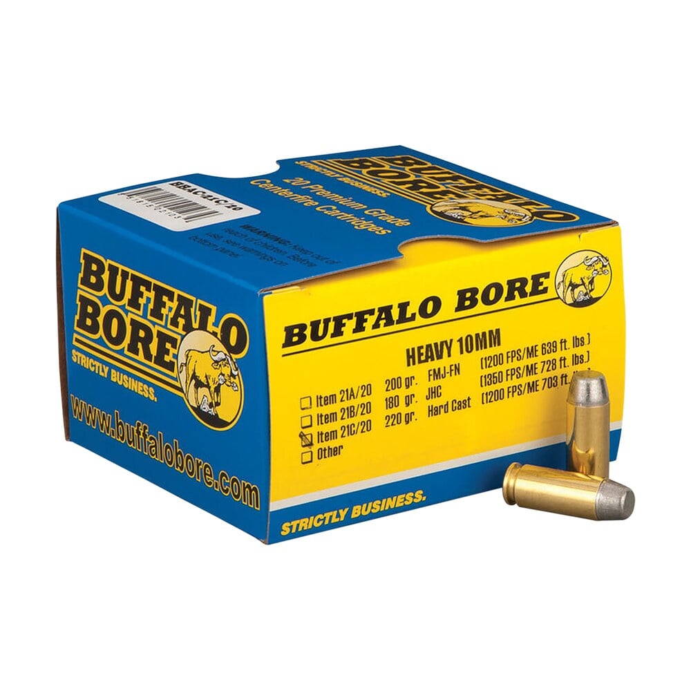 buffalo bore ammunition 21c20 outdoorsman strictly business 10mmauto 220gr hard cast flat nose 20 per box/12 case Buffalo Bore Ammunition 21C20 Outdoorsman Strictly Business 10mmAuto 220gr Hard Cast Flat Nose Sports South item 80761