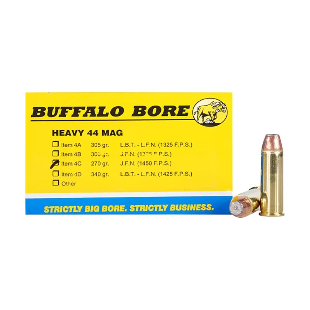 buffalo bore ammunition 4c20 heavy strictly business 44rem mag 270gr semi jacketed flat point 20 per box/12 case Buffalo Bore Ammunition 4C20 Heavy Strictly Business 44Rem Mag 270gr Semi Jacketed Flat Point Sports South item 80769