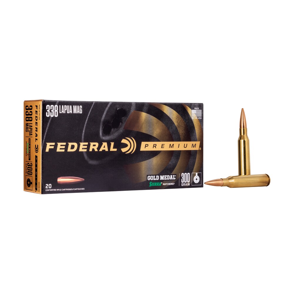 federal gm338lm2 premium gold medal 338lapuamag 300gr sierra matchking bthp 20 per box/10 case Federal GM338LM2 Premium Gold Medal 338LapuaMag 300gr Sierra MatchKing BTHP 20 Per Box/10 Case Sports South item 80987