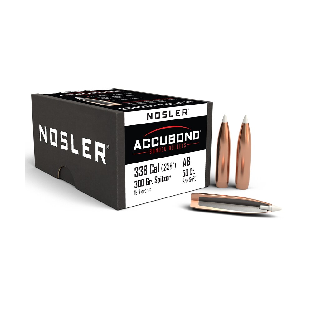nosler 54851 accubond 338cal 300gr spitzer point 50/box Nosler 54851 AccuBond 338Cal 300gr Spitzer Point 50/Box Sports South item 81485