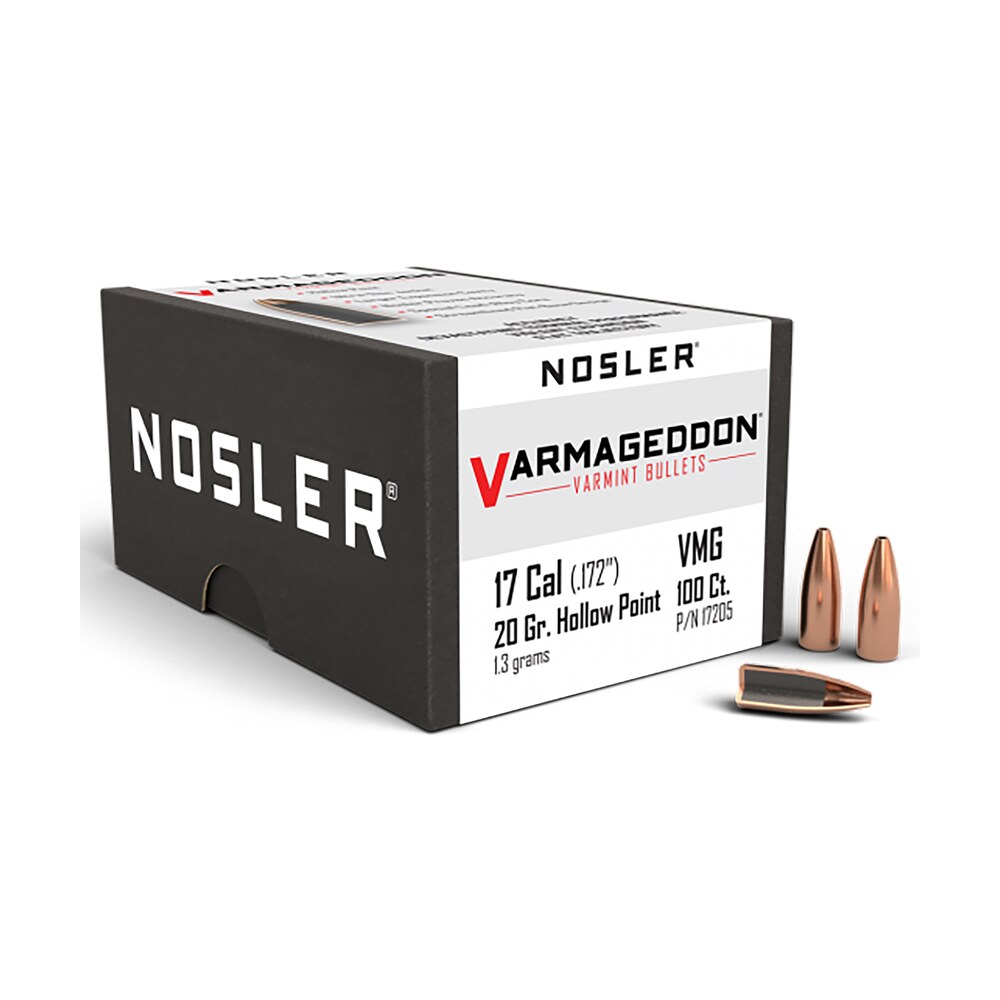 nosler 17205 varmageddon 17cal 20gr flat base hollow point 100/box Nosler 17205 Varmageddon 17Cal 20gr Flat Base Hollow Point 100/Box Sports South item 81492