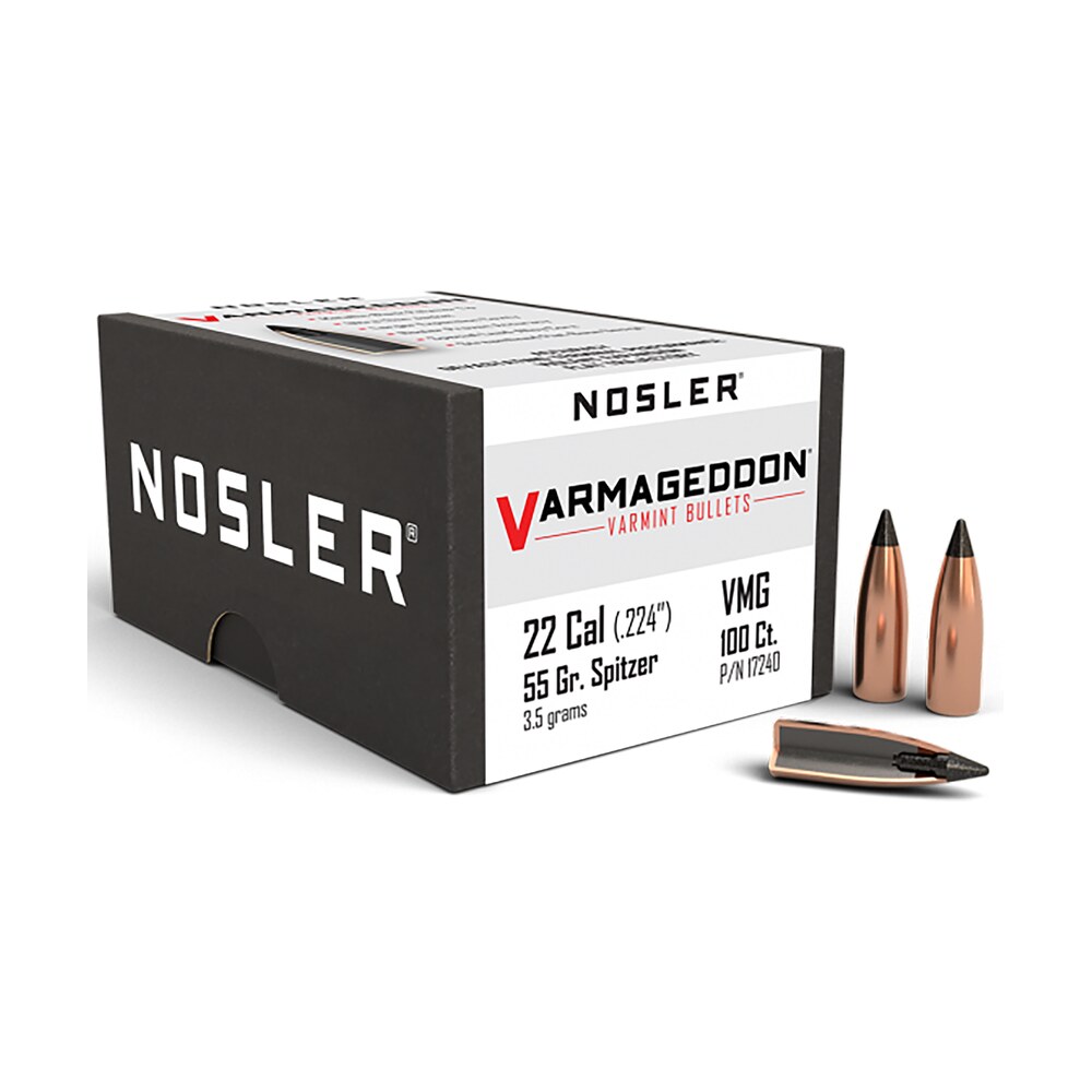 nosler 17240 varmageddon 22cal 55gr flat base tipped 100/box Nosler 17240 Varmageddon 22Cal 55gr Flat Base Tipped 100/Box Sports South item 81499