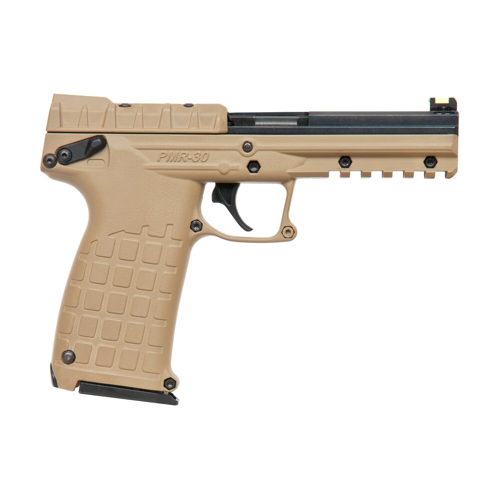 kel tec pmr30btan pmr30 22 wmr 30+1 4.30" fluted steel barrel, black/tan serrated slide, tan polymer frame w/picatinny rail, tan textured polymer grip Kel-Tec PMR30BTAN PMR30 22 WMR 30+1 4.30" Fluted Steel Sports South item 81890