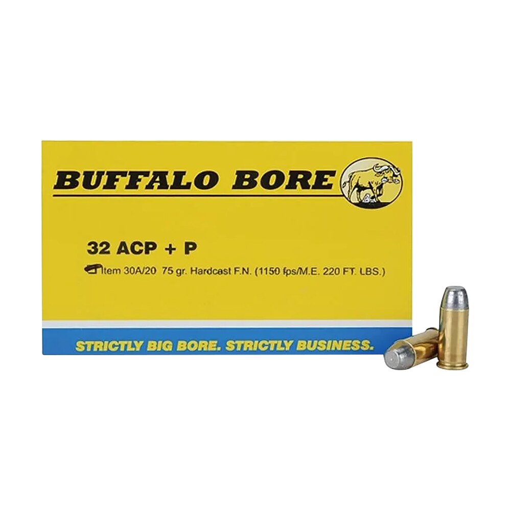 buffalo bore ammunition 30a20 personal defense strictly business 32acp +p 75gr hard cast flat nose 20 per box/12 case Buffalo Bore Ammunition 30A20 Personal Defense Strictly Business 32ACP +P 75gr Hard Cast Flat Sports South item 82088