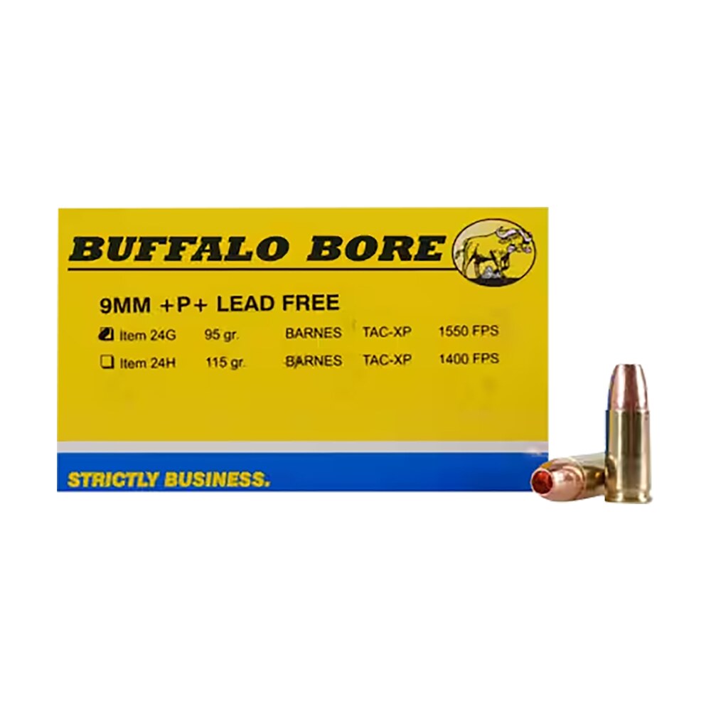 buffalo bore ammunition 24g20 buffalo barnes strictly business 9mmluger +p+ 95gr barnes tac xp lead free 20 per box/12 case Buffalo Bore Ammunition 24G20 Buffalo-Barnes Strictly Business 9mmLuger +P+ 95gr Barnes TAC-XP Sports South item 82092