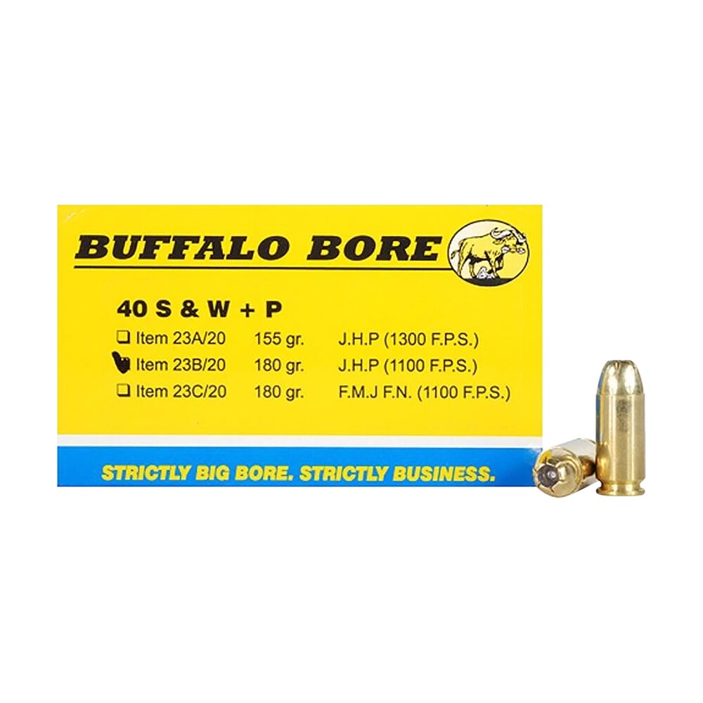 buffalo bore ammunition 23b20 heavy strictly business 40s&w +p 180gr jacket hollow point 20 per box/12 case Buffalo Bore Ammunition 23B20 Heavy Strictly Business 40S&W +P 180gr Jacket Hollow Point 20 Sports South item 82110