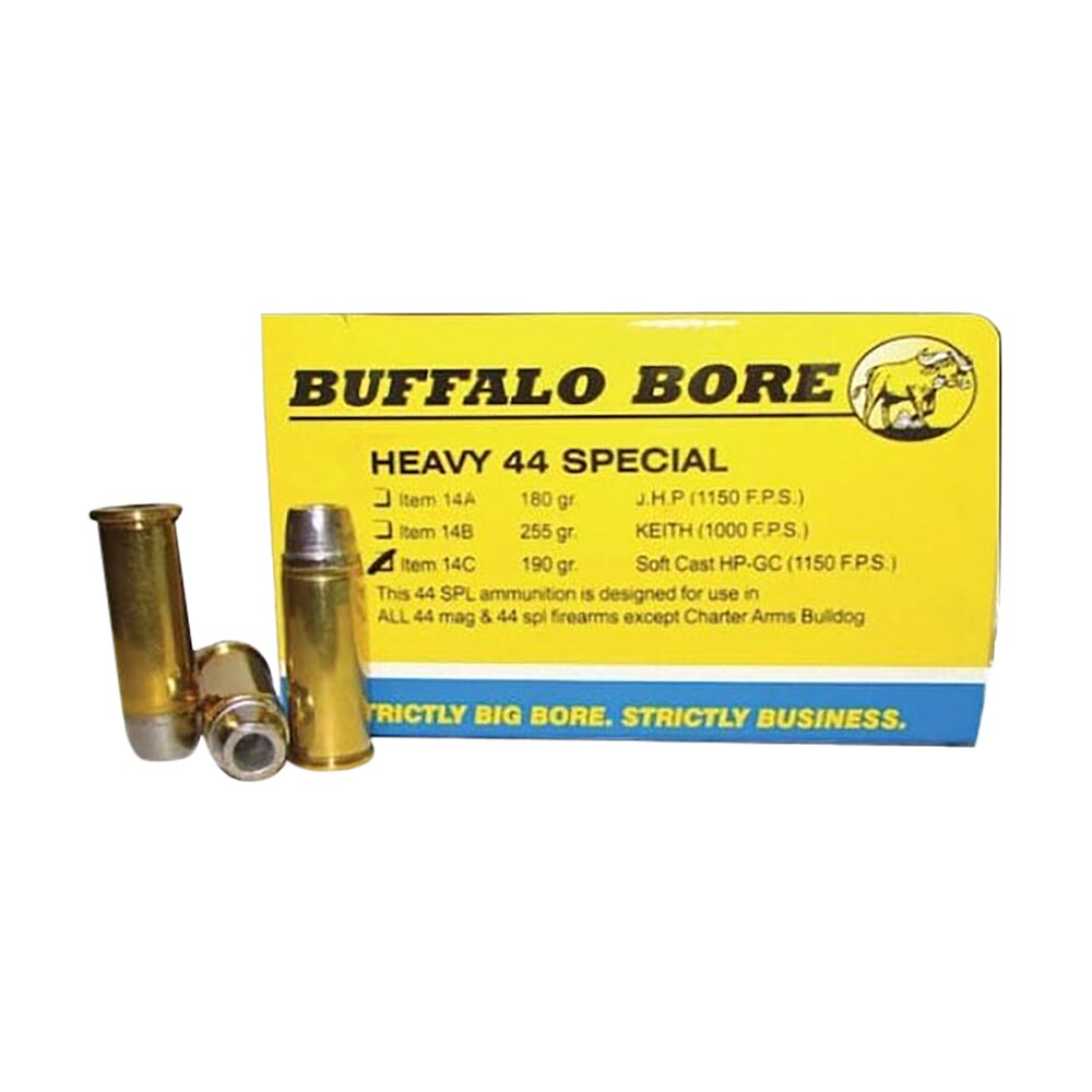 buffalo bore ammunition 14c20 heavy strictly business 44s&w spl 190gr soft cast hollow point 20 per box/12 case Buffalo Bore Ammunition 14C20 Heavy Strictly Business 44S&W Spl 190gr Soft Cast Hollow Sports South item 82118