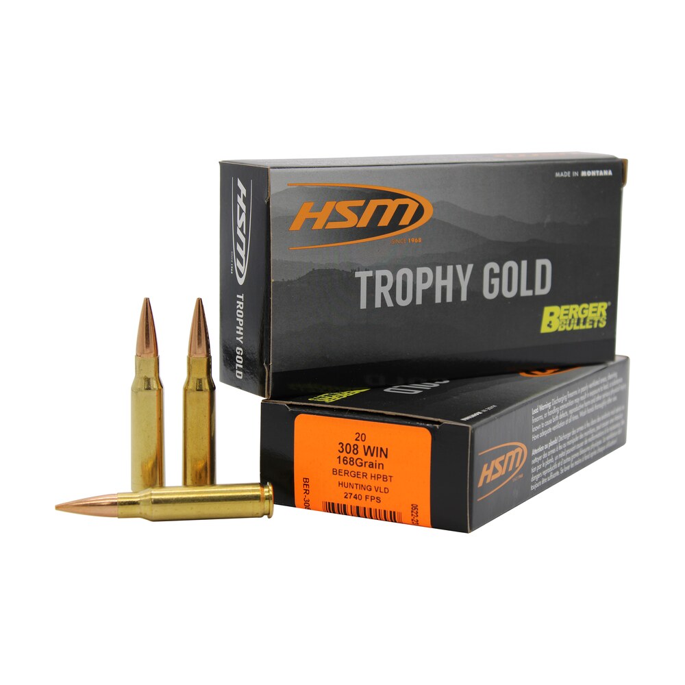 hsm 308168vld trophy gold extended range 308 win 168 gr berger hunting vld match 20 per box/ 25 case HSM 308168VLD Trophy Gold Extended Range 308 Win 168 gr Berger Hunting VLD Match 20 Per Box/ 25 Sports South item 82209