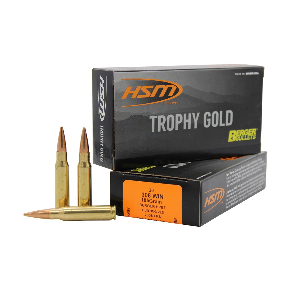 hsm 308185vld trophy gold extended range 308 win 185 gr berger hunting vld match 20 per box/ 25 case HSM 308185VLD Trophy Gold Extended Range 308 Win 185 gr Berger Hunting VLD Match 20 Per Box/ 25 Sports South item 82210