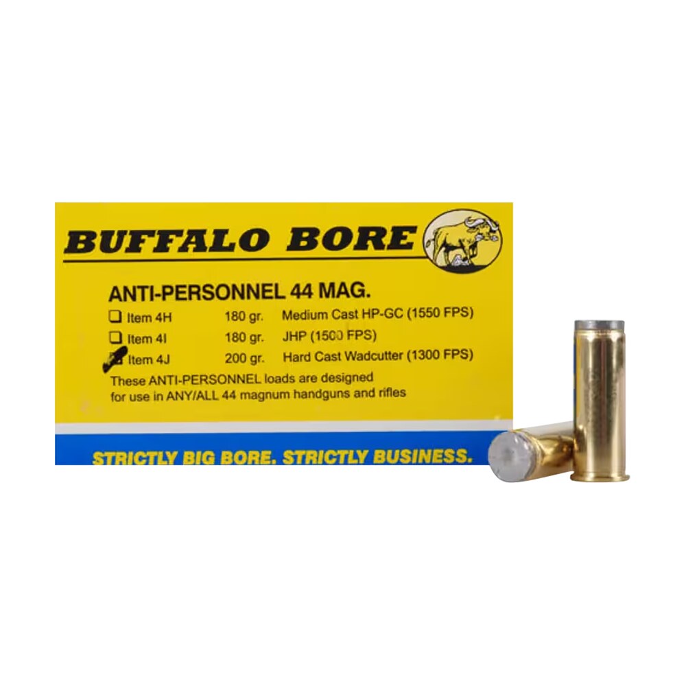 buffalo bore ammunition 4j20 anti personnel strictly business 44rem mag 200gr hard cast wadcutter 20 per box/12 case Buffalo Bore Ammunition 4J20 Anti-Personnel Strictly Business 44Rem Mag 200gr Hard Cast Sports South item 82219
