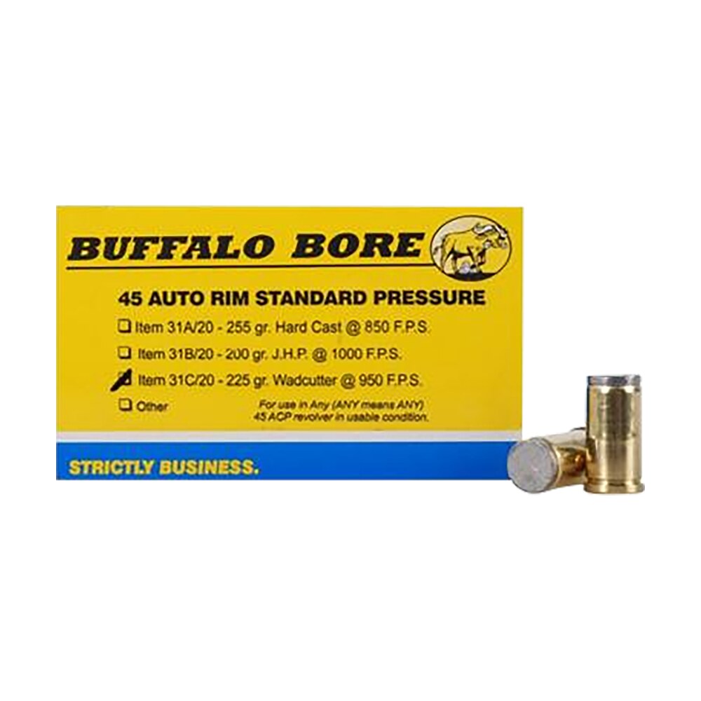 buffalo bore ammunition 31c20 standard pressure strictly business 45auto rim 225gr wadcutter 20 per box/12 case Buffalo Bore Ammunition 31C20 Standard Pressure Strictly Business 45Auto Rim 225gr Wadcutter 20 Sports South item 82225