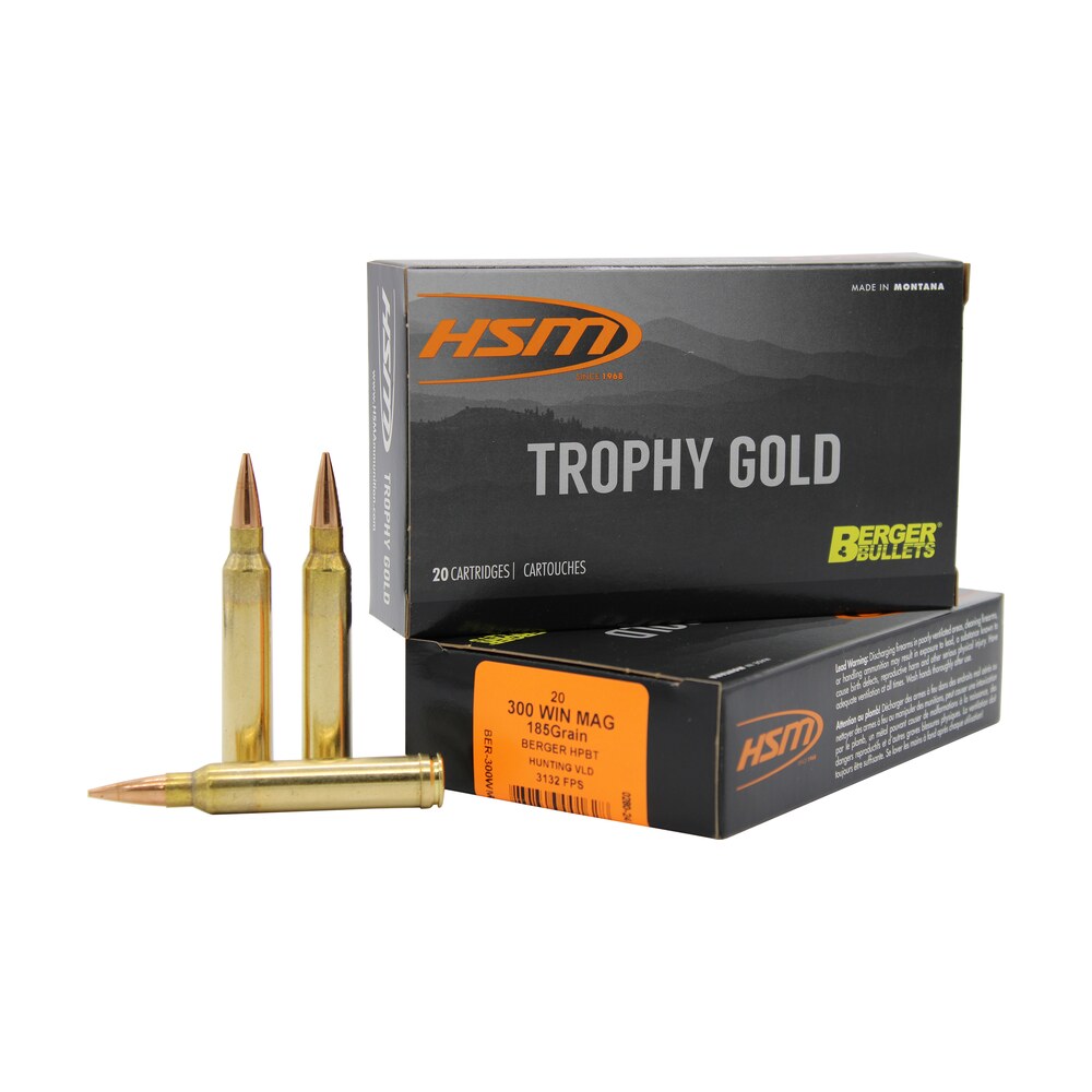 hsm 300wm185vld trophy gold extended range 300 win mag 185 gr berger hunting vld match 20 per box/ 20 case HSM 300WM185VLD Trophy Gold Extended Range 300 Win Mag 185 gr Berger Hunting VLD Match 20 Per Sports South item 82377
