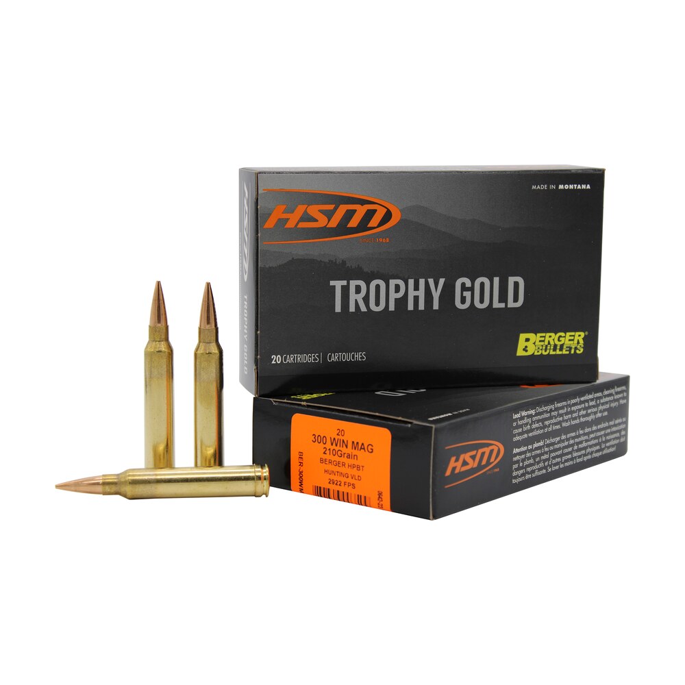 hsm 300wm210vld trophy gold extended range 300 win mag 210 gr berger hunting vld match 20 per box/ 20 case HSM 300WM210VLD Trophy Gold Extended Range 300 Win Mag 210 gr Berger Hunting VLD Match 20 Per Sports South item 82378