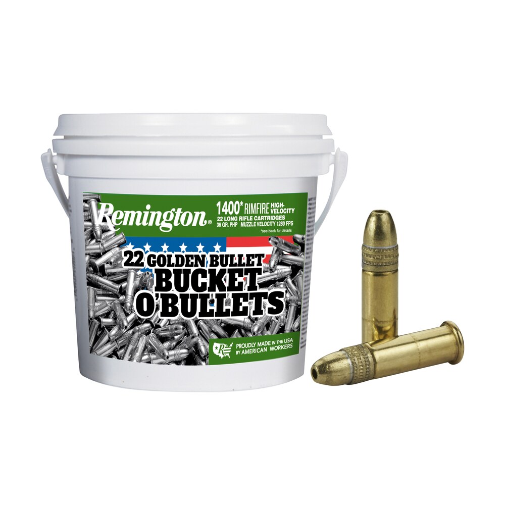 remington ammunition 21231 golden bullet bucket o bullets 22lr 36gr plated hollow point 1400 per box/4 case *bucket Remington Ammunition 21231 Golden Bullet Bucket O Bullets 22LR 36gr Plated Hollow Point 1400 Sports South item 84000