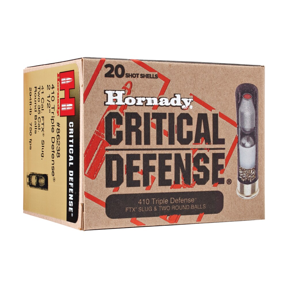 hornady 86238 critical defense triple defense 410gauge 2.50" 2roundballs/1 ftxslug 20 per box/10 case Hornady 86238 Critical Defense Triple Defense 410Gauge 2.50" 2RoundBalls/1 FTXSlug 20 Per Sports South item 84263