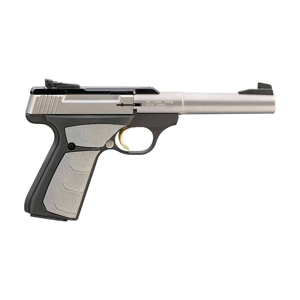 browning 051483490 buck mark camper *ca compliant 22 lr 10+1 5.50" tapered bull barrel, matte stainless serrated ss slide, matte black aluminum frame & gray overmolded grips Browning 051483490 Buck Mark Camper *CA Compliant 22 LR 10+1 5.50" Tapered Bull Sports South item 84372