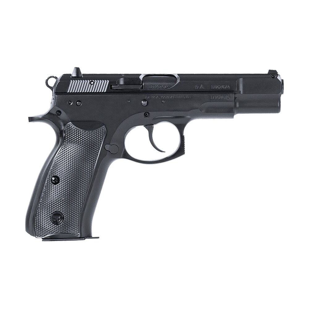 cz usa 91130 75bd 9mm luger 16+1 4.60" black steel barrel, black steel serrated slide, black polycoat steel frame w/beavertail, black plastic grip, ambidextrous CZ-USA 91130 75BD 9mm Luger 16+1 4.60" Black Steel Sports South item 84373