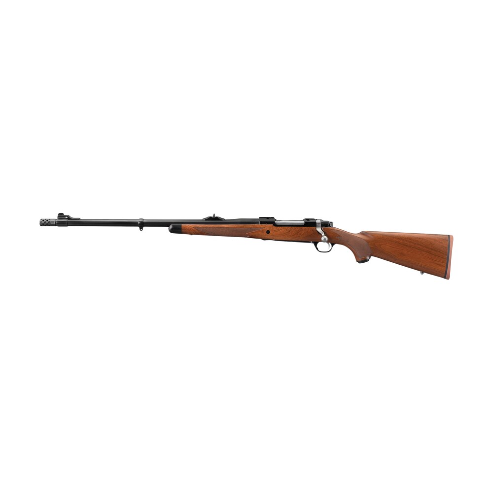 ruger 47121 hawkeye african full size 375 ruger 3+1 23" satin blued threaded barrel, satin blued steel receiver w/integral scope mount, american walnut fixed stock, left hand Ruger 47121 Hawkeye African Full Size 375 Ruger 3+1 23" Satin Blued Threaded Sports South item 84846