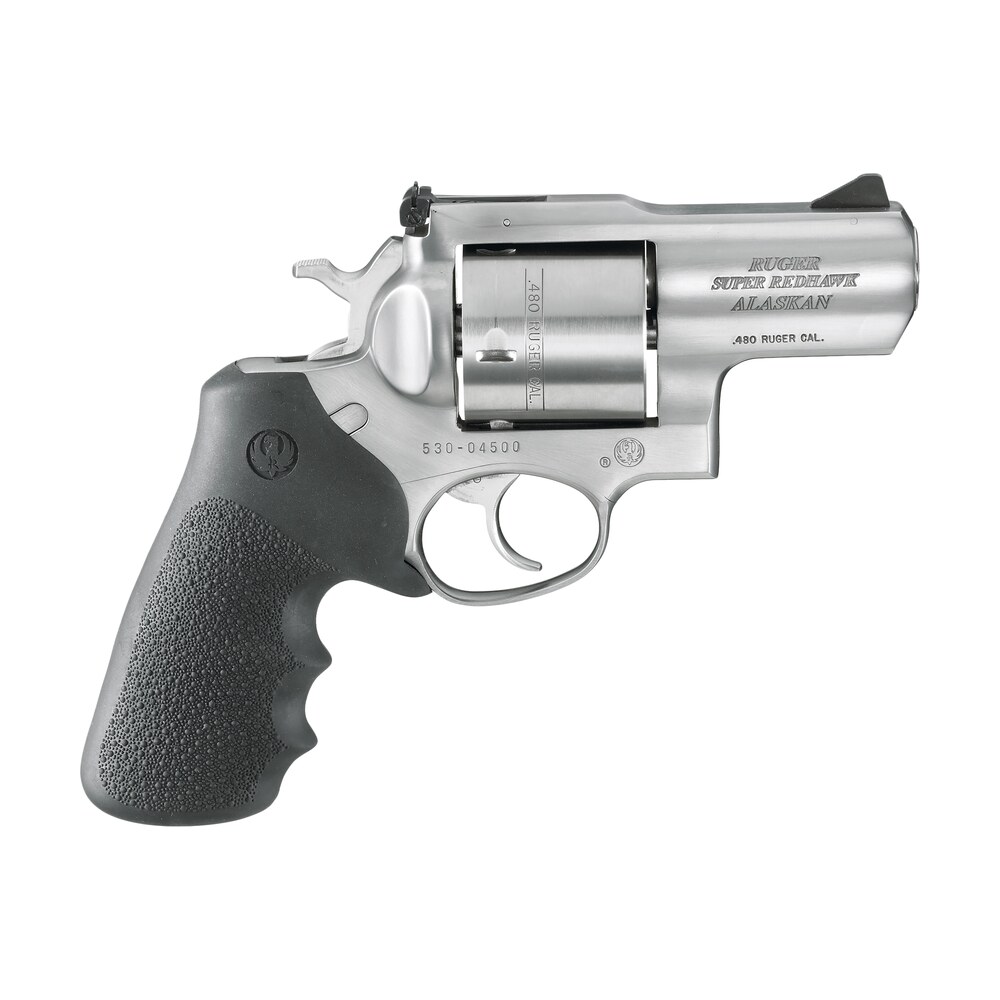 ruger 5302 super redhawk alaskan small frame 480 ruger 6rd 2.50" satin stainless steel barrel, cylinder & frame, black hogue finger groove monogrip, transfer bar safety exposed hammer Ruger 5302 Super Redhawk Alaskan Small Frame 480 Ruger 6rd 2.50" Satin Stainless Steel Sports South item 84874