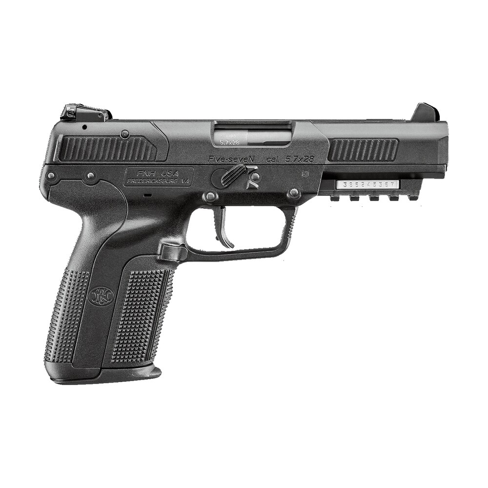 fn 3868929302 five seven *ca compliant 5.7x28mm 10+1 4.80" black steel barrel, black serrated steel slide, matte black polymer frame w/picatinny rail, black textured polymer grip, ambidextrous FN 3868929302 Five-seveN *CA Compliant 5.7x28mm 10+1 4.80" Black Steel Sports South item 84946