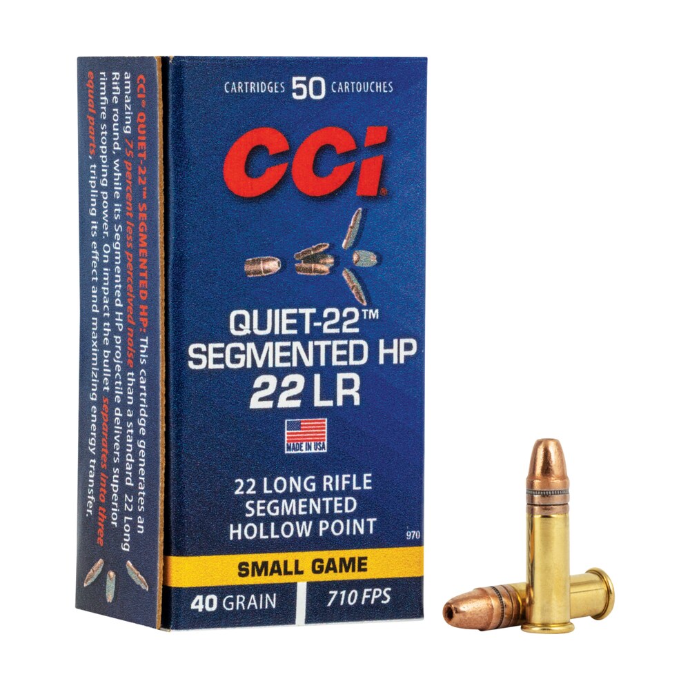 cci 970 quiet 22 segmented hp 22lr 40gr segmented hollow point 50 per box/100 case CCI 970 Quiet-22 Segmented HP 22LR 40gr Segmented Hollow Point 50 Per Box/100 Case Sports South item 85713