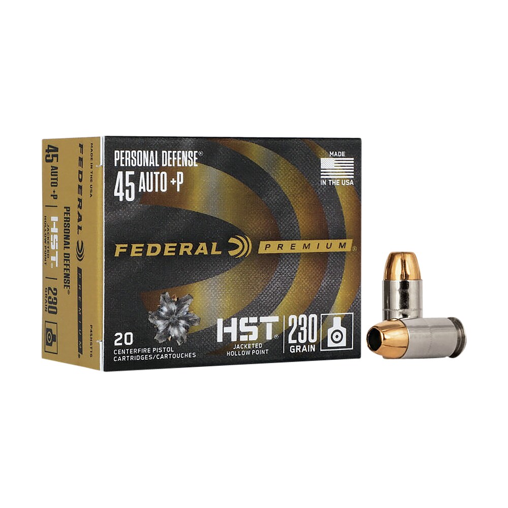 federal p45hst1s premium personal defense 45acp+p 230gr hst jacketed hollow point 20 per box/10 case Federal P45HST1S Premium Personal Defense 45ACP+P 230gr HST Jacketed Hollow Point 20 Per Box/10 Sports South item 85763