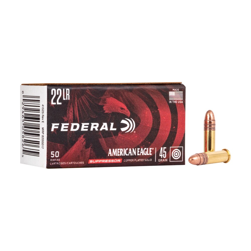 federal ae22sup1 american eagle suppressor 22lr 45gr copper plated round nose 50 per box/100 case Federal AE22SUP1 American Eagle Suppressor 22LR 45gr Copper Plated Round Nose 50 Per Box/100 Sports South item 85765